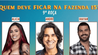 Enquete A Fazenda 15 + Votação R7: quem sai: Alicia, André ou Shayan? Quem fica na 9ª Roça?