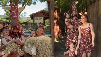 Viih Tube e Eliezer combinam looks e se fantasiam de girafa no 1º aniversário de Ravi