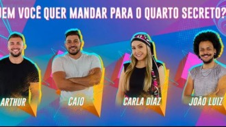 'BBB21': Arthur, Caio, Carla Diaz e João Luiz formam paredão falso