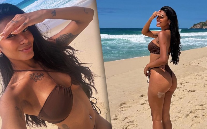 De biquíni, Pocah esbanja beleza em praia no Rio de Janeiro