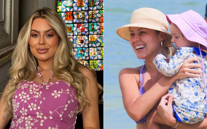 Ex-BBB Isabella Cecchi curte praia com o marido e a filhinha