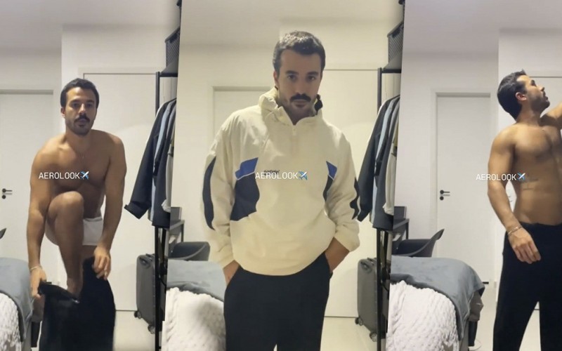 De cueca, Mateus se arruma 